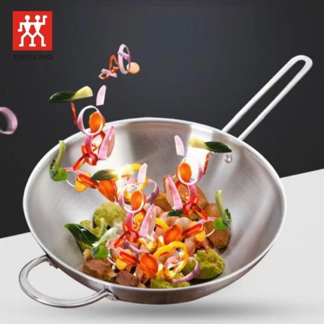 Zwilling TwinNova3 Wok pfanne Induktion 30 cm mit Glasdeckel + Chinesisches Kochmesser 18cm, 3 tlg,