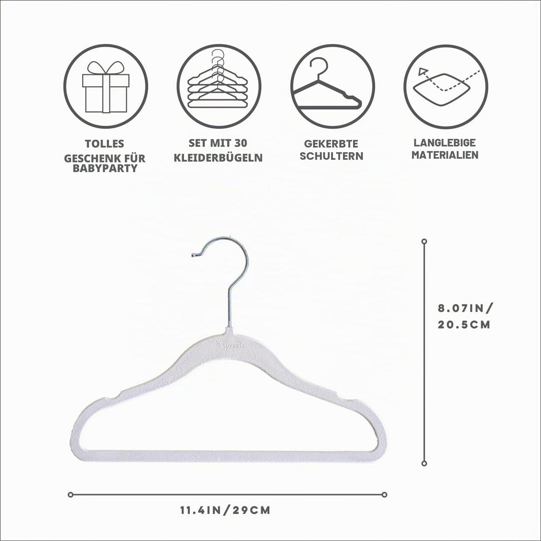 3 Sprouts Kinder Kleiderbügel aus Samt - rutschfest & Robust - Ideal für Baby- & Kleinkinderkleidung