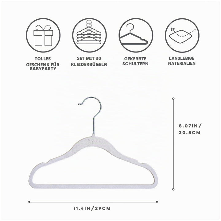 3 Sprouts Kinder Kleiderbügel aus Samt - rutschfest & Robust - Ideal für Baby- & Kleinkinderkleidung