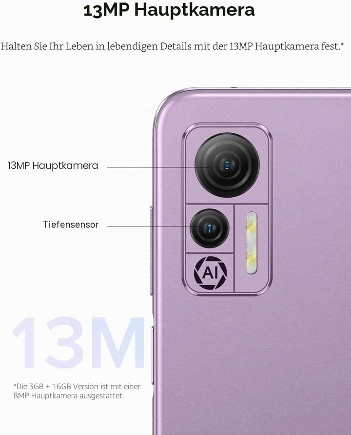 Ulefone Android 12 4G Smartphone ohne Vertrag Note 14(64GB), 3-Karten-Steckplatz, Quad Core 4GB+64GB