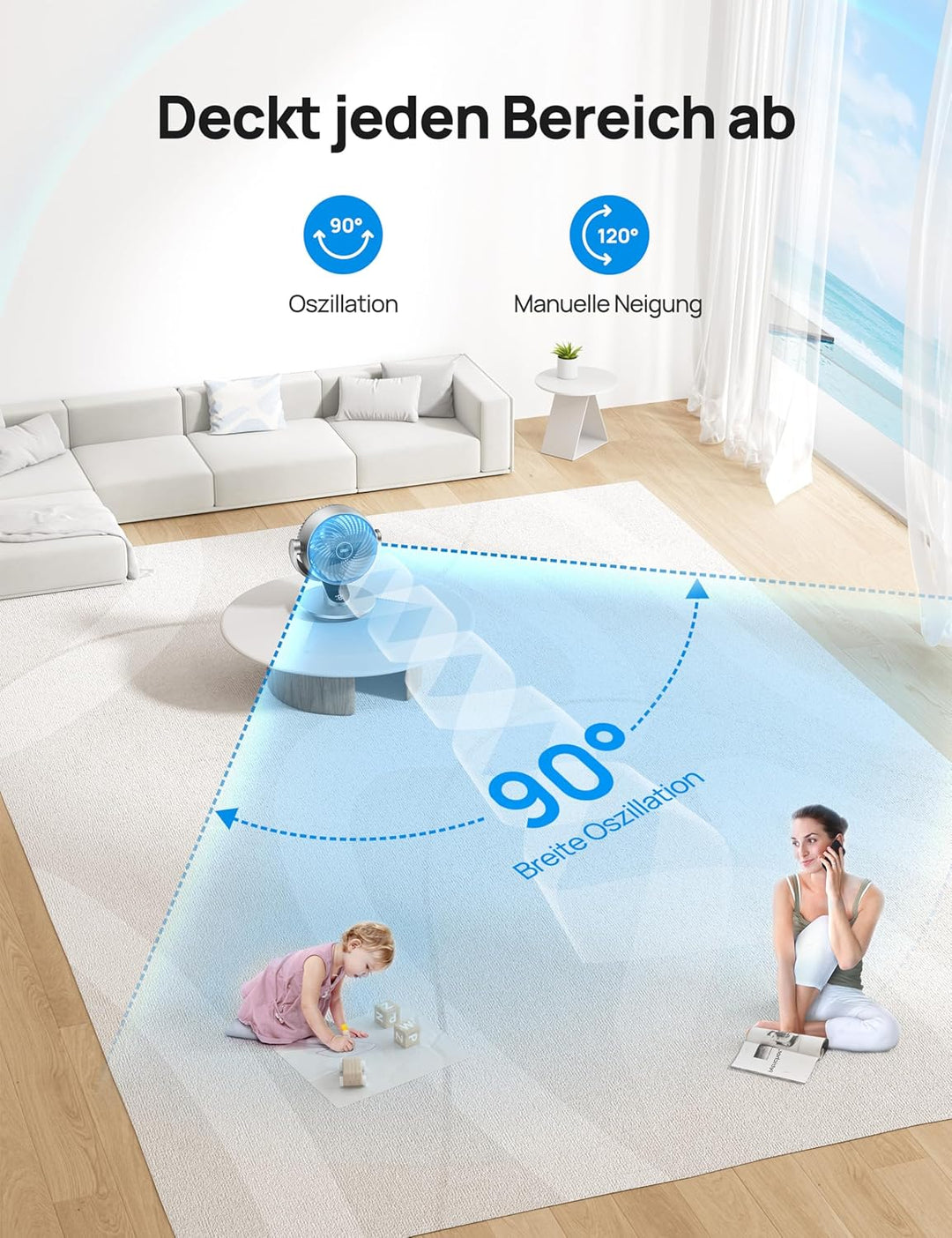 Dreo 28dB Leiser Smart Tischventilator, 18cm Durchmesser 4 Geschwindigstufen 5 Modi 12H Timer 120°+9