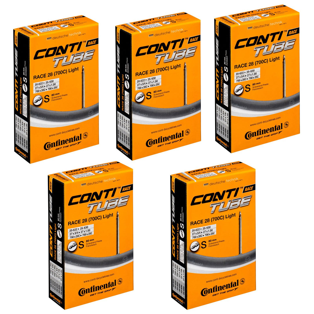 Continental Race 28 (700c) x 20-25c Bike Inner Tubes (PACK OF 5) - 80mm Long Presta Valve