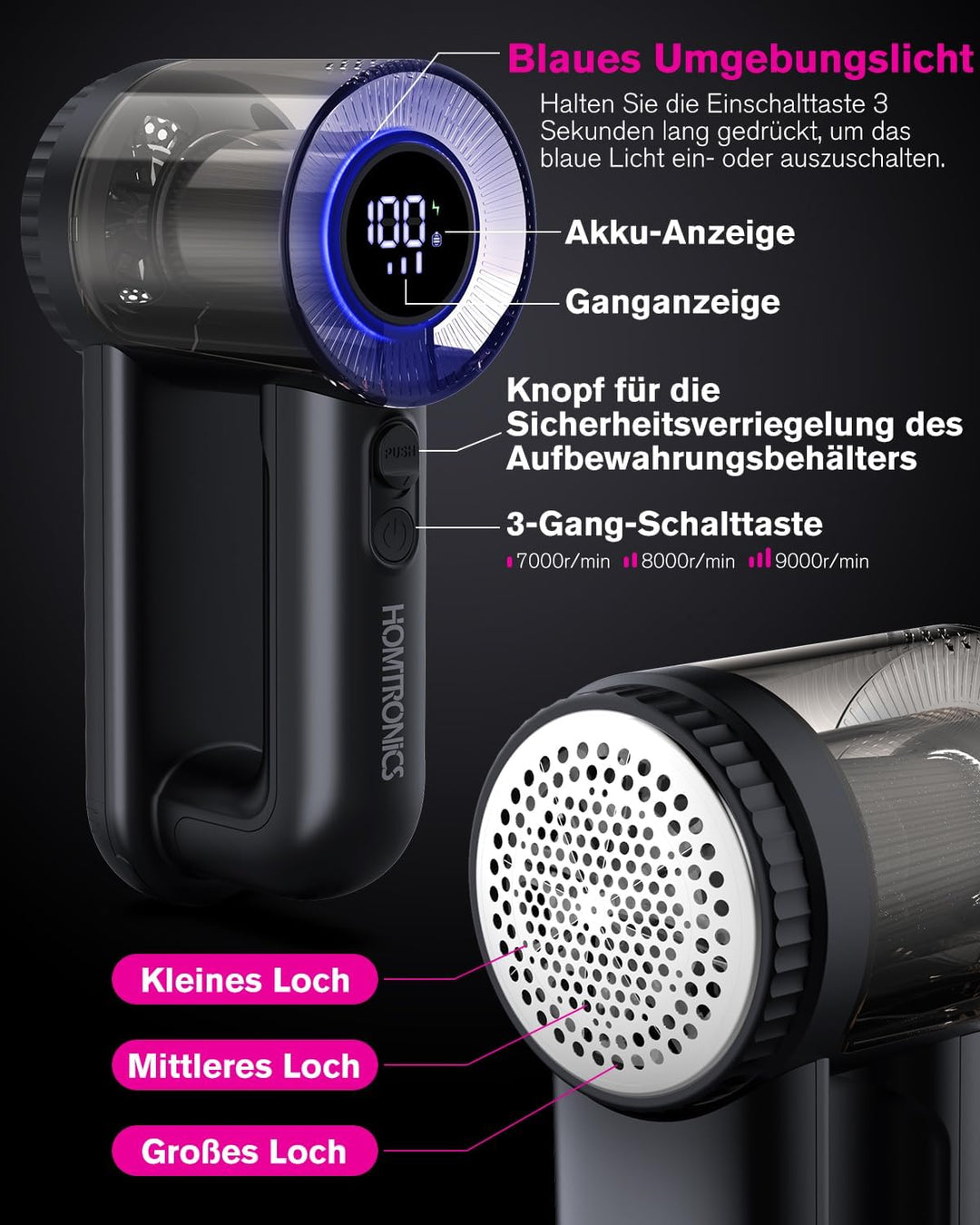 Fusselrasierer Elektrisch, [USB Aufladung] Homtronics Fusselentferner für Kleidungsstücke, LED-Anzei