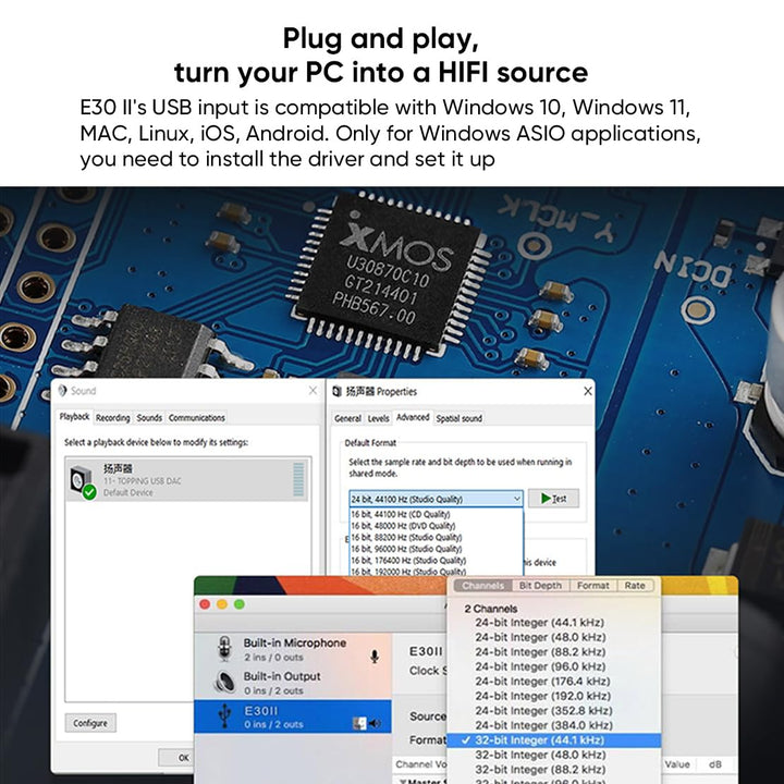 Topping E30 II 2xAK4493S DAC DSD512 32bit/768kHz XMOS XU208 Decoder USB/Opt/Coax Konverter Hi-Res DA