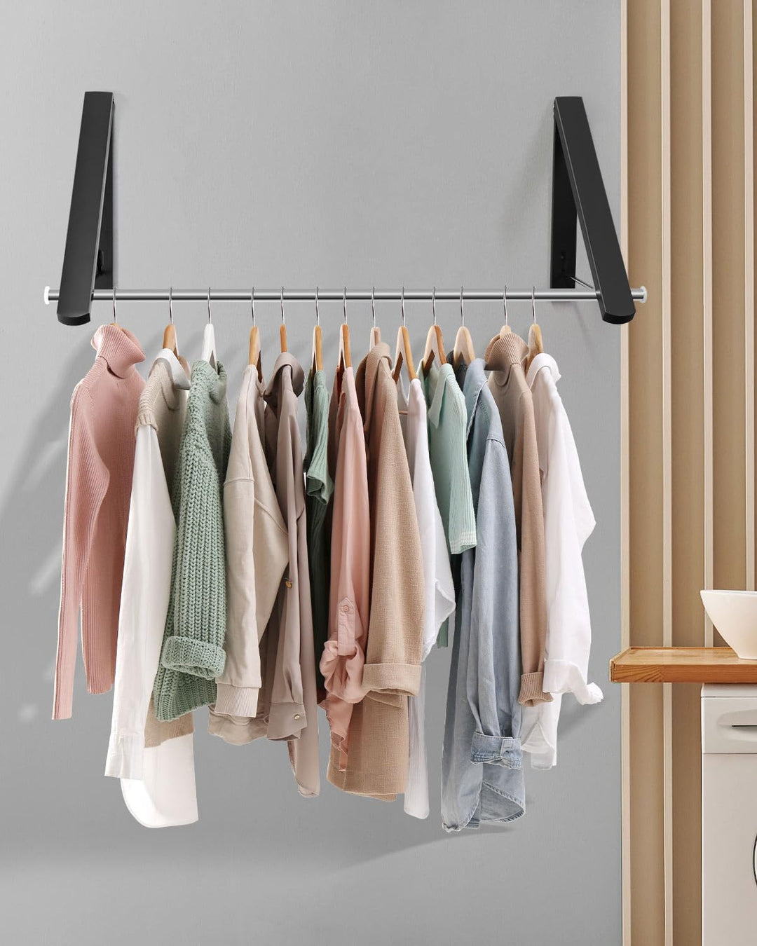 LIVEHITOP Kleiderhaken Wand, Kleiderstange Wandmontage Aluminum Stabilisieren Kleiderlüfter Klappbar