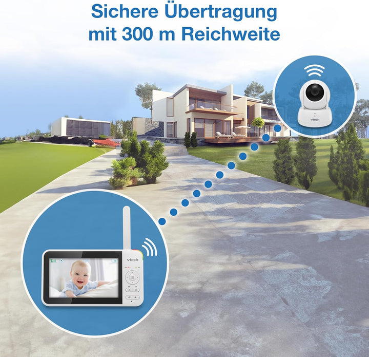 VTech VM924-2 Video-Babyphone mit 5-Zoll-LCD-Farbbildschirm und 2 Kameras, bis zu 17 h Video- und 31