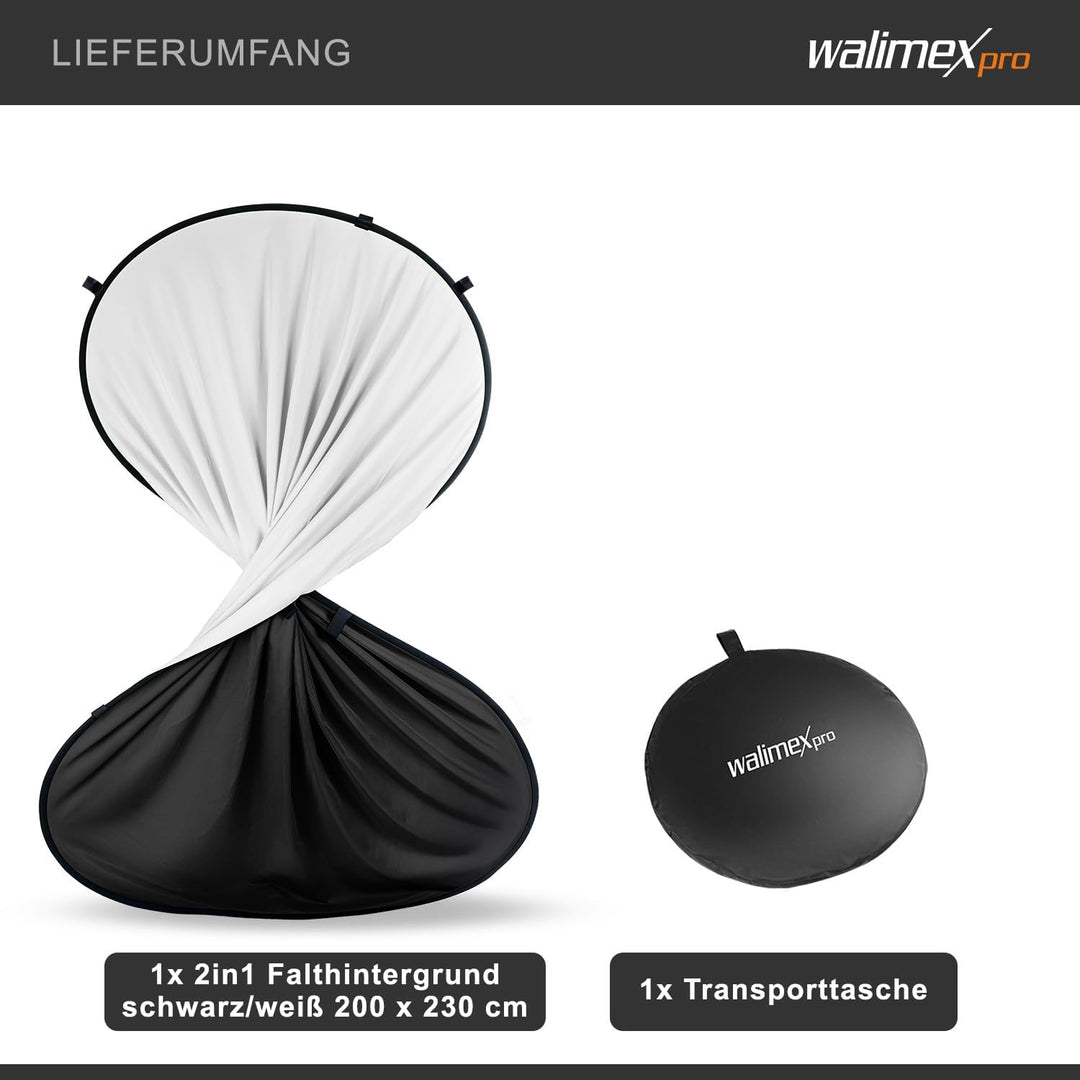 walimex pro Falthintergrund (200 x 230 cm) schwarz/weiss Single, Single