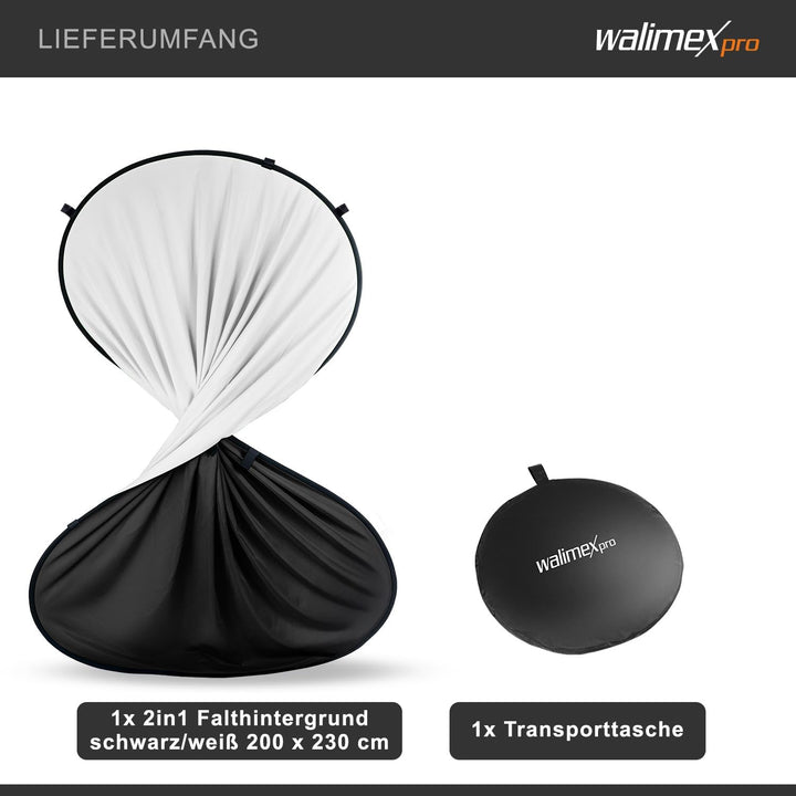 walimex pro Falthintergrund (200 x 230 cm) schwarz/weiss Single, Single