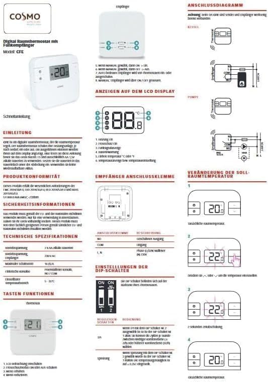 Heizung Einzelraumregelung Digitaler Funk Raumthermostat mit Empfänger und 3X Stellantrieb