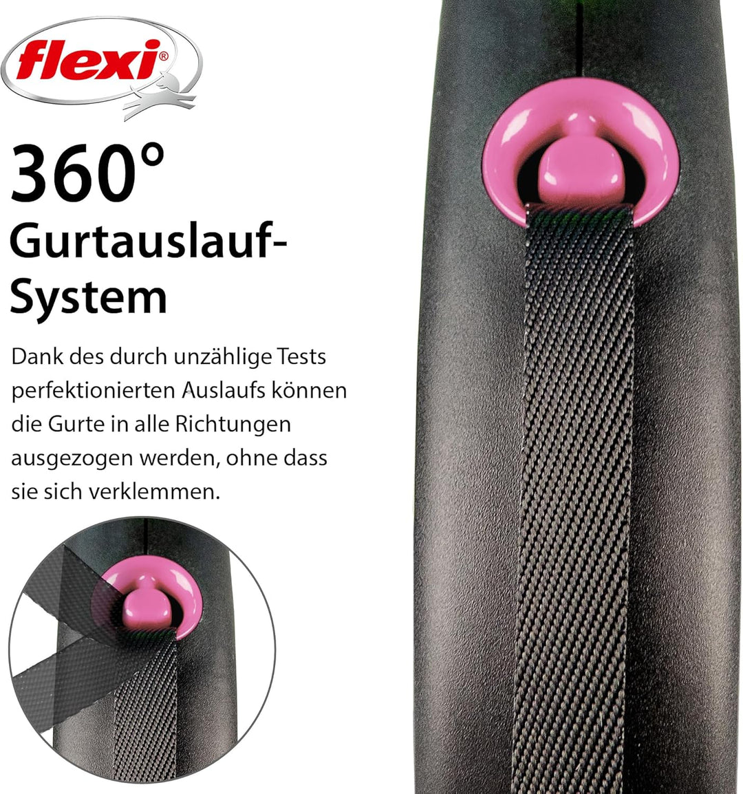 flexi® Black Design S Gurt 5 m schwarz/pink, Roll-Leine für Hunde bis 15 kg schwarz/pink S: 5m (max.