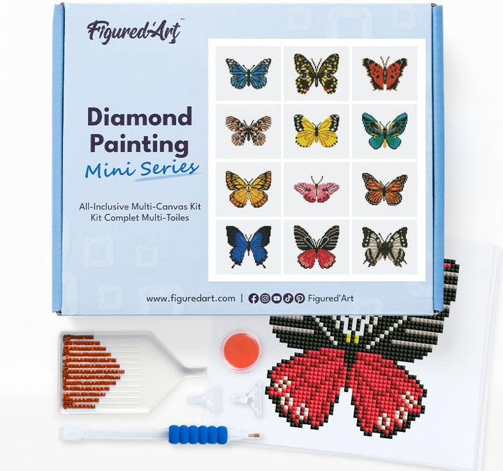 Figured'Art Mini Serie Diamond Painting Erwachsene - Schmetterlinge 2 - Premium-Box mit 12 Stück 15x