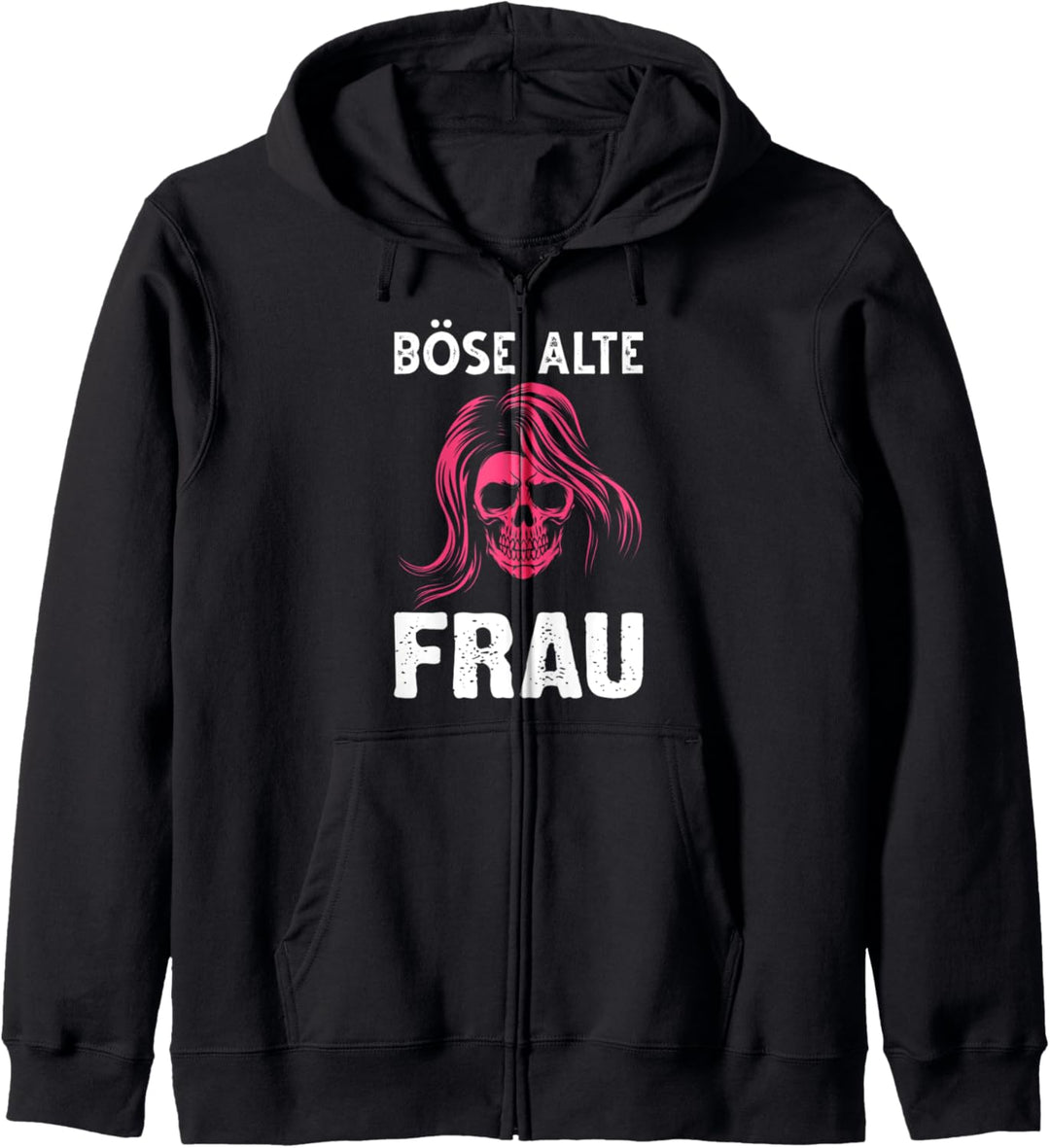 Alte Frau Totenkopf Schädel Kapuzenjacke