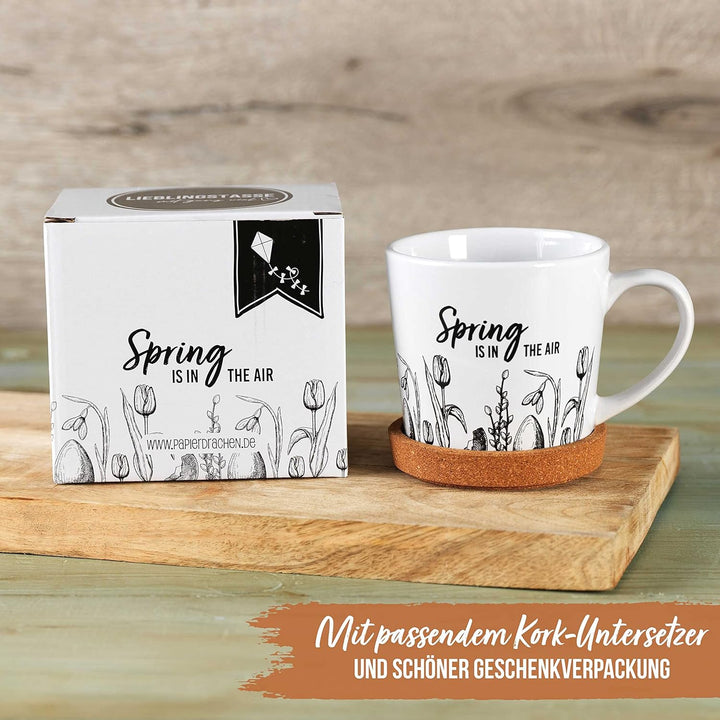 Papierdrachen Hochwertige Tasse aus Keramik mit passendem Kork Untersetzer - Tischdeko - Kaffeetisch