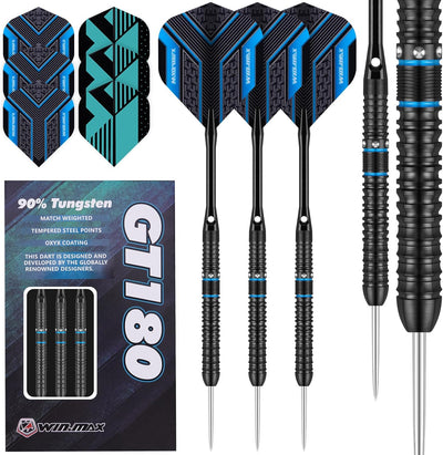 WIN.MAX Dartpfeile mit Metallspitze 90% Tungsten 3 Stück 90% Wolfram Stahl Darts 18-28 Gramm Dart pr