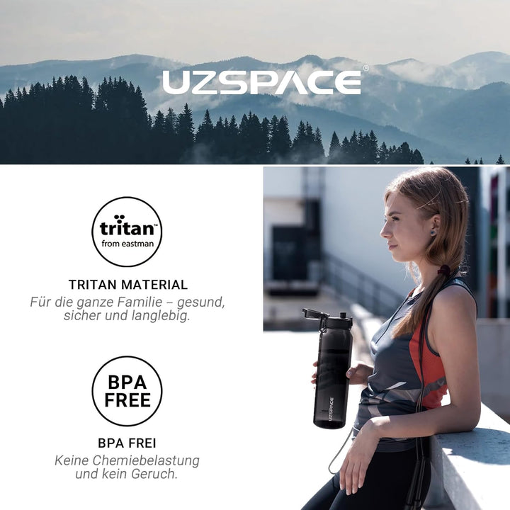 UZSPACE Trinkflasche Sport 1L, Tritan Bpa-Frei Trinkflasche Auslaufsicher mit Einhandbedienung, Kohl