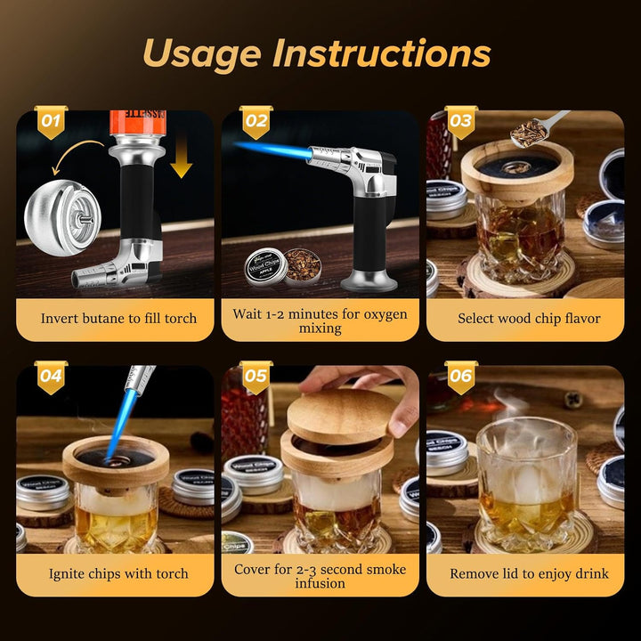 Whisky Smoker Set, whiskey smoker, 8 Holzchips, 3 Edelstahl-Whiskysteinen, Bar Zubehör, Geschenk für