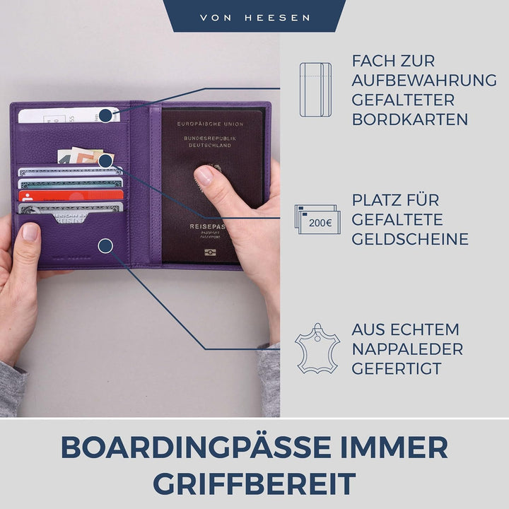 VON HEESEN® Reisepasshülle Leder Etui mit RFID-Schutz - Passhülle Passport Reisepass Mappe Hülle Org