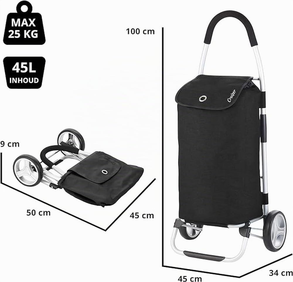 Cruiser Einkaufswagen 40 Liter - Faltbare einkaufstrolley (schwarz), Schwarz