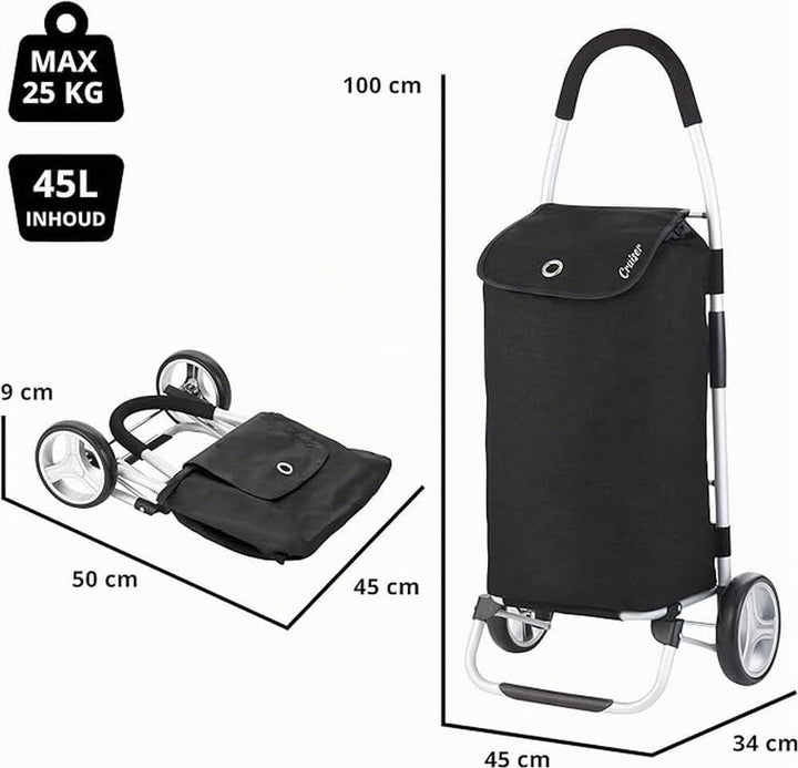 Cruiser Einkaufswagen 40 Liter - Faltbare einkaufstrolley (schwarz), Schwarz