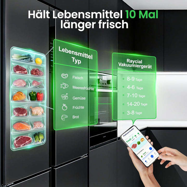 Vakuumiergerät 7 in 1, 145W Vakuumierer für kontinuierliches Arbeiten mit hoher Geschwindigkeit, Fol