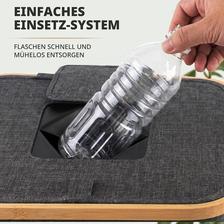 100L Premium Bambus Pfandflaschen Sammelbehälter - Organizer Küche mit innovativ Design für Nachhalt