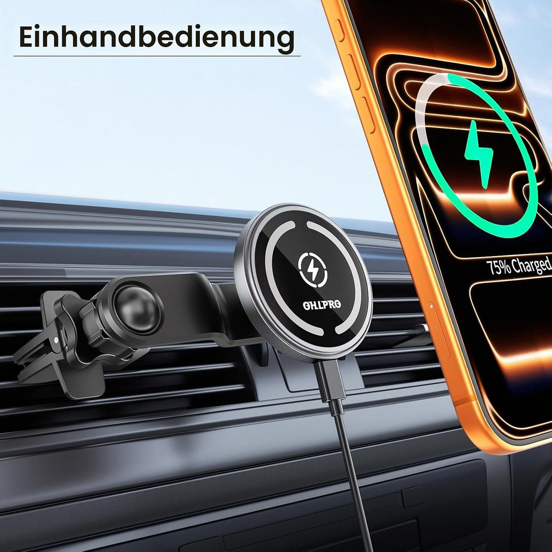 Kompatibel 15W Qi Ladegerät Magsafe Autohalterung 【Alulegierung】, Kabelloses Magnet Auto Lüftung Han