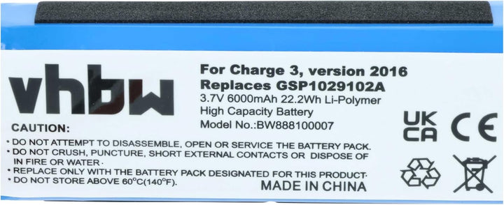 vhbw Akku kompatibel mit JBL Charge 3 2016 | Lautsprecher Boxen Speaker (6000 mAh, 3,7 V, Li-Polymer