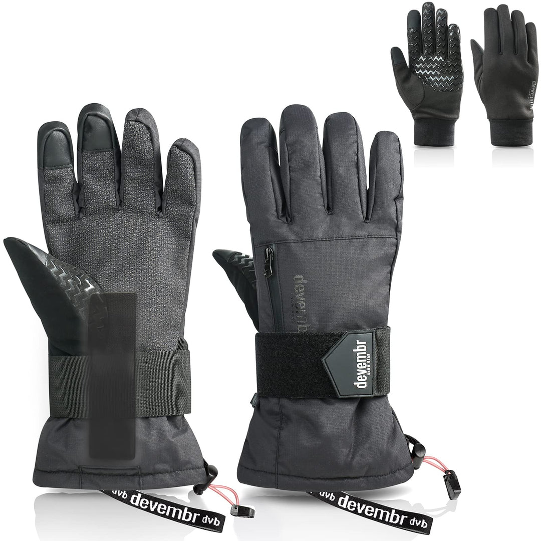 devembr Advanced Ski-Handschuhe mit Handgelenkschutz und Herausnehmbarem Innenfutter (S/M/L), M