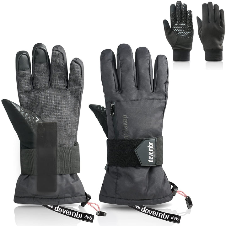 devembr Advanced Ski-Handschuhe mit Handgelenkschutz und Herausnehmbarem Innenfutter (S/M/L), M