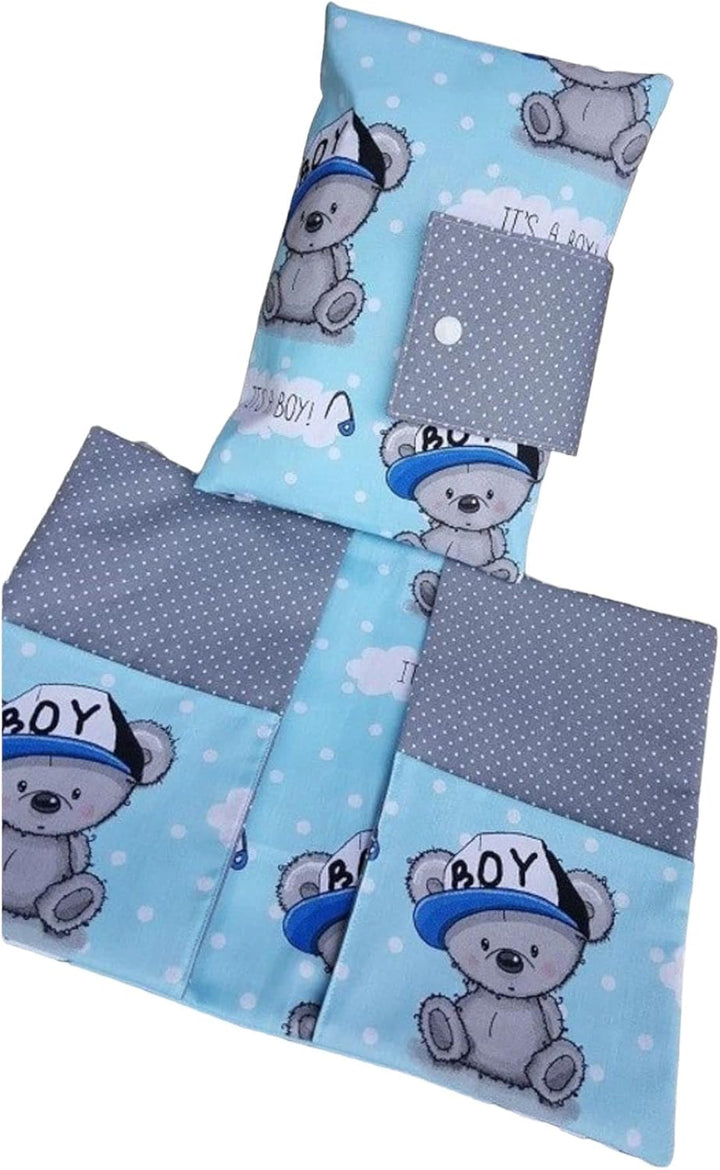 Set: Windeltasche und U-Heft-Hülle Teddy Bärchen blau grau Babygeschenk Geburt