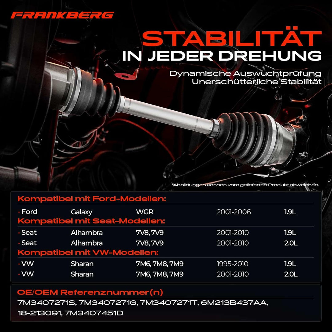 Frankberg 1x Antriebswelle Vorderachse Links oder Rechts Kompatibel mit Galaxy WGR 1.9L 2001-2006 S.