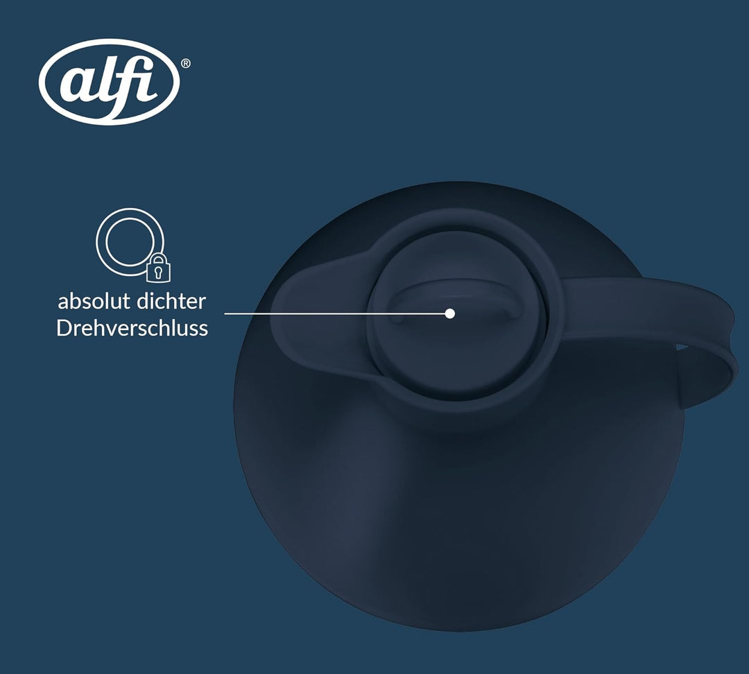alfi KUGEL 0,94l, dark blue mat, Kunststoff-Isolierkanne mit hygienischem Hartglaseinsatz, Drehversc