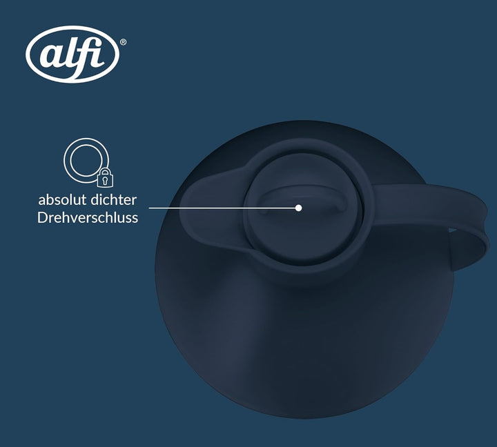 alfi KUGEL 0,94l, dark blue mat, Kunststoff-Isolierkanne mit hygienischem Hartglaseinsatz, Drehversc