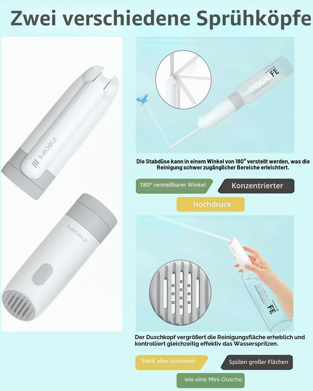 Insolife Portable Bidet - Po Dusche Elektrisch Tragbares Bidet für persönliche Hygiene Reinigung, Po