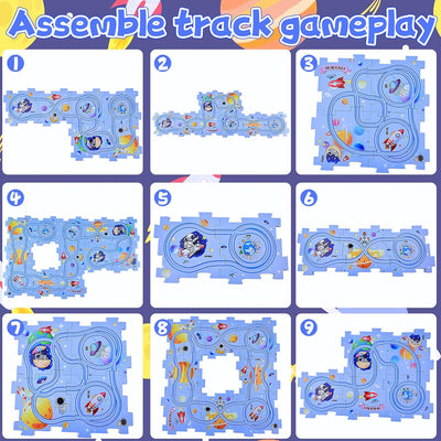 DIY Puzzlebahn für Kinderspielzeug, DIY Autorennbahn Rennbahn, Konstruktion Spielzeug Track Cars Spi