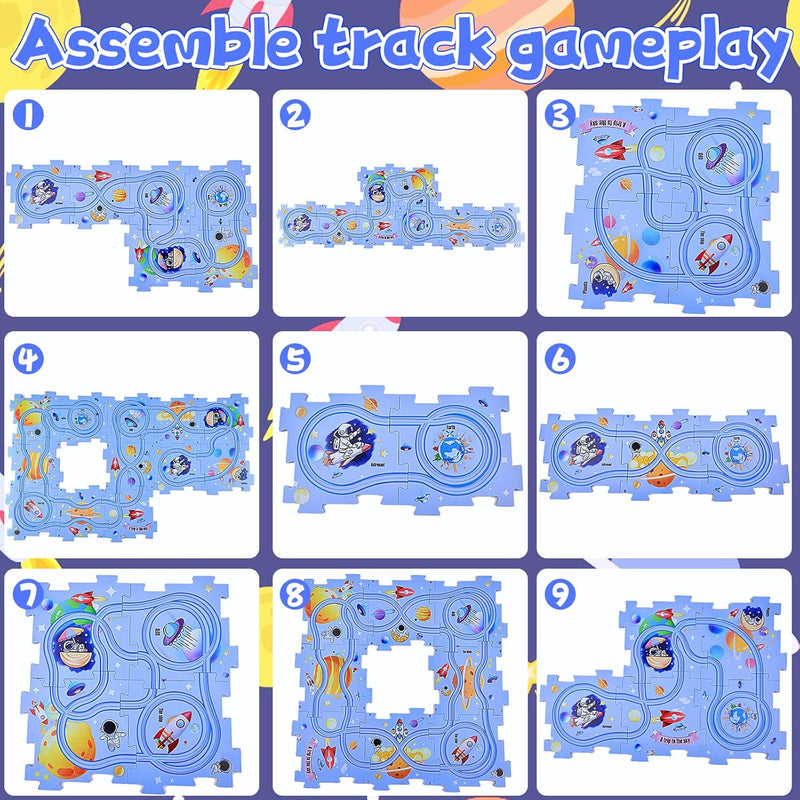 DIY Puzzlebahn für Kinderspielzeug, DIY Autorennbahn Rennbahn, Konstruktion Spielzeug Track Cars Spi