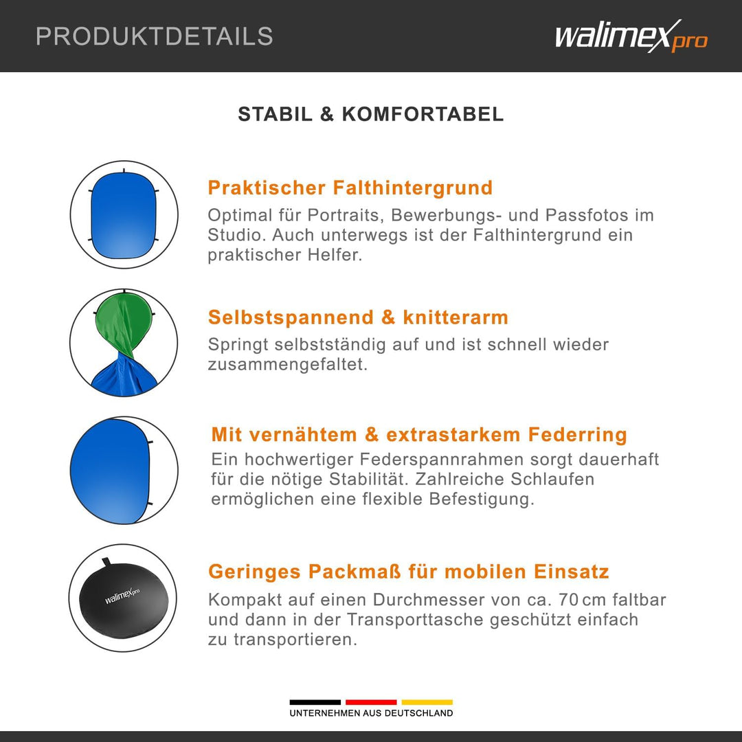Walimex pro pro Falthintergrund (150 x 210 cm) grün/blau 20731 150x210cm grün/blau, 150x210cm grün/b