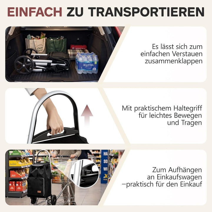 Sekey Einkaufstrolley klappbar, 50L Einkaufstasche mit Kühlfach, Aluminiumrahmen, Faltbarer Einkaufs