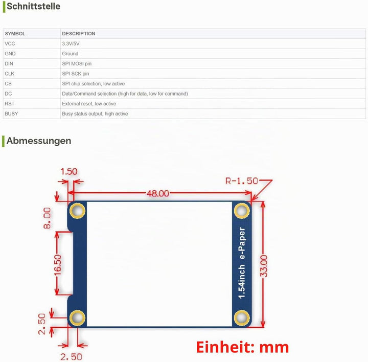 IBest 1.54inch E-Paper Display Module 200x200 Resolution 3.3V/5V Two-Color E-Ink Display epaper Scre