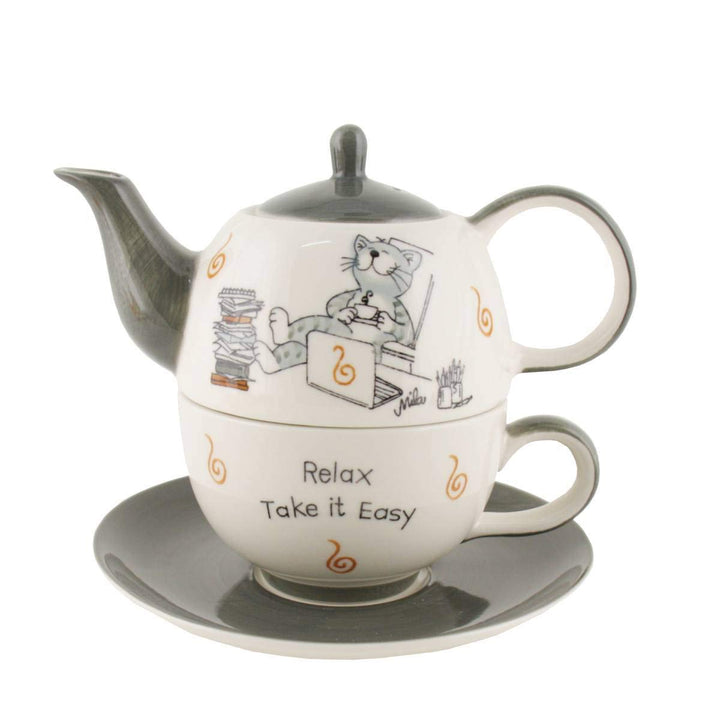 Mila Keramik Tee-Set-Tea for One Oommh Katze Relax - take it Easy Home-Office | MI-992271| 404530300