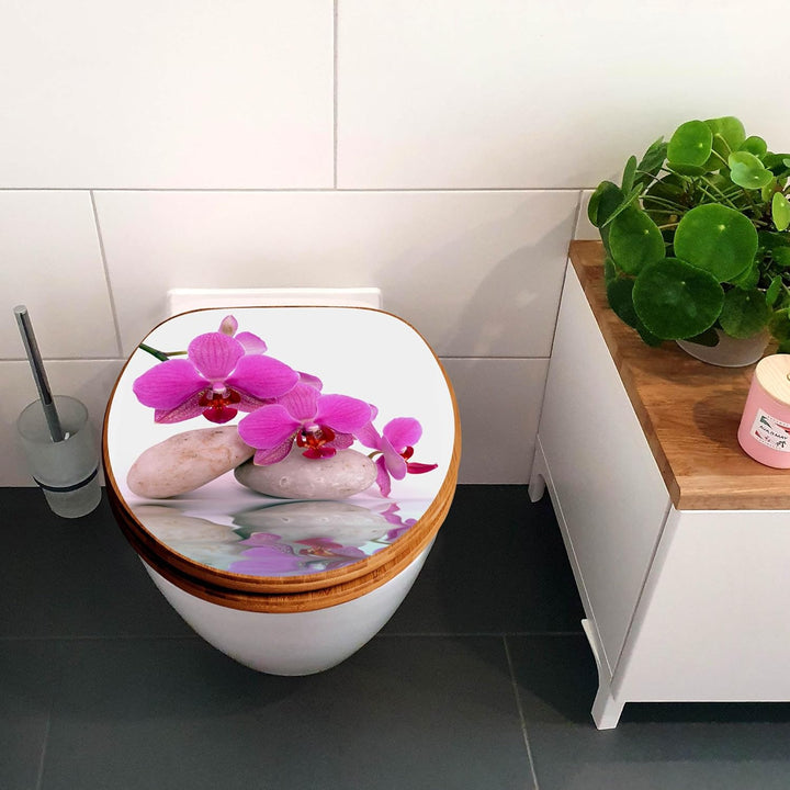 banjado® Design WC Sitz Bambus Absenkautomatik mit Motiv Orchidee/Toilettendeckel mit Absenkautomati