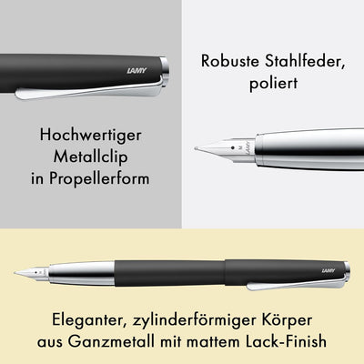 Lamy studio Füllhalter 067 - Füller aus rostfreiem Edelstahl in schwarzem Soft-Lack-Finish mit hochg