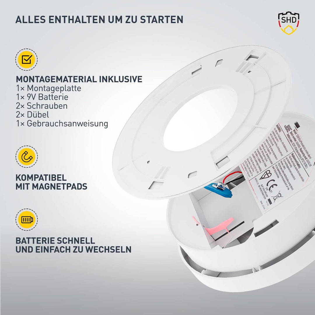 Rauchmelder 10er Set, 10 Jahre Garantie, DIN EN14604 geprüft, BSI Zertifiziert, 10 Stück Brandmelder