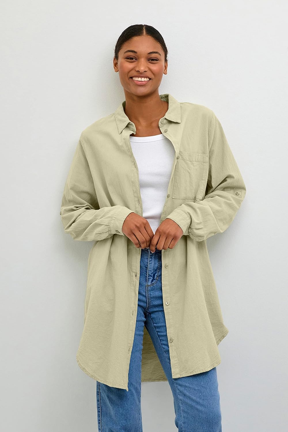 KAFFE Langarm - Hemd KAnaya Damen Hemd Langarm Kragen Lang Casual Hemdbluse