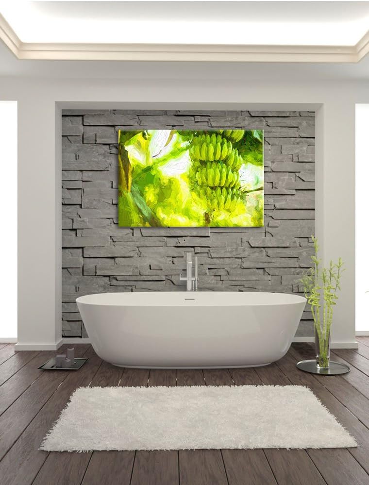 Pixxprint Bananen am Baum / 100x70cm Leinwandbild bespannt auf Holzrahmen/Wandbild Kunstdruck Dekora