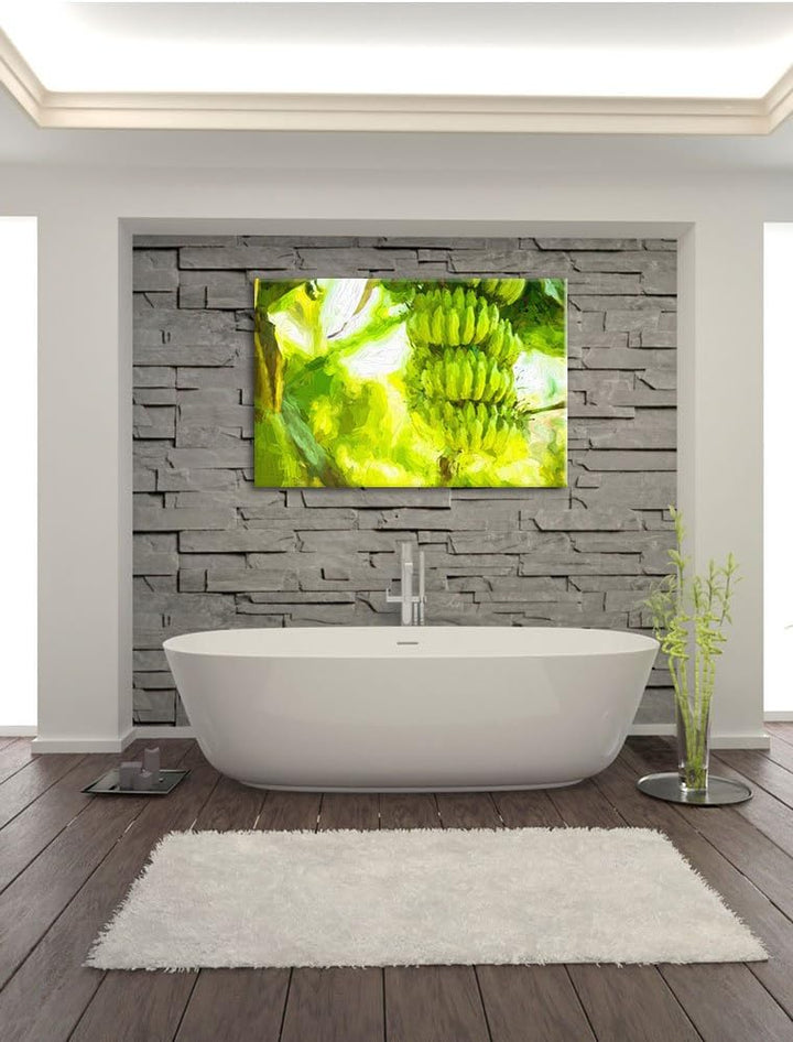 Pixxprint Bananen am Baum / 100x70cm Leinwandbild bespannt auf Holzrahmen/Wandbild Kunstdruck Dekora