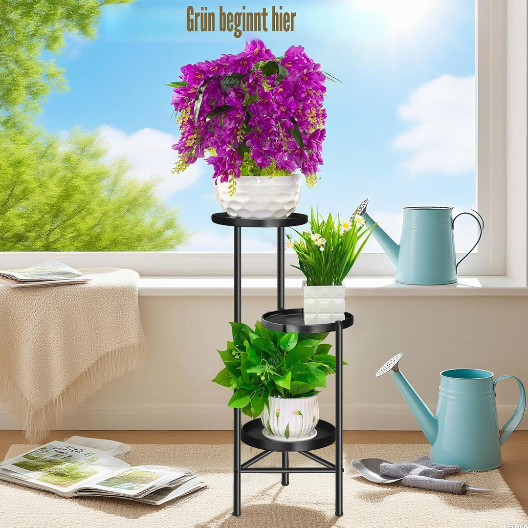 3-stöckiger Metall Pflanzenständer – Hoher Eck-Pflanzenregal, Vertikaler Blumenständer für Balkon, T