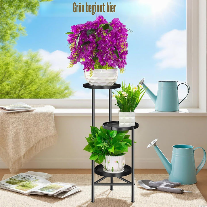 3-stöckiger Metall Pflanzenständer – Hoher Eck-Pflanzenregal, Vertikaler Blumenständer für Balkon, T