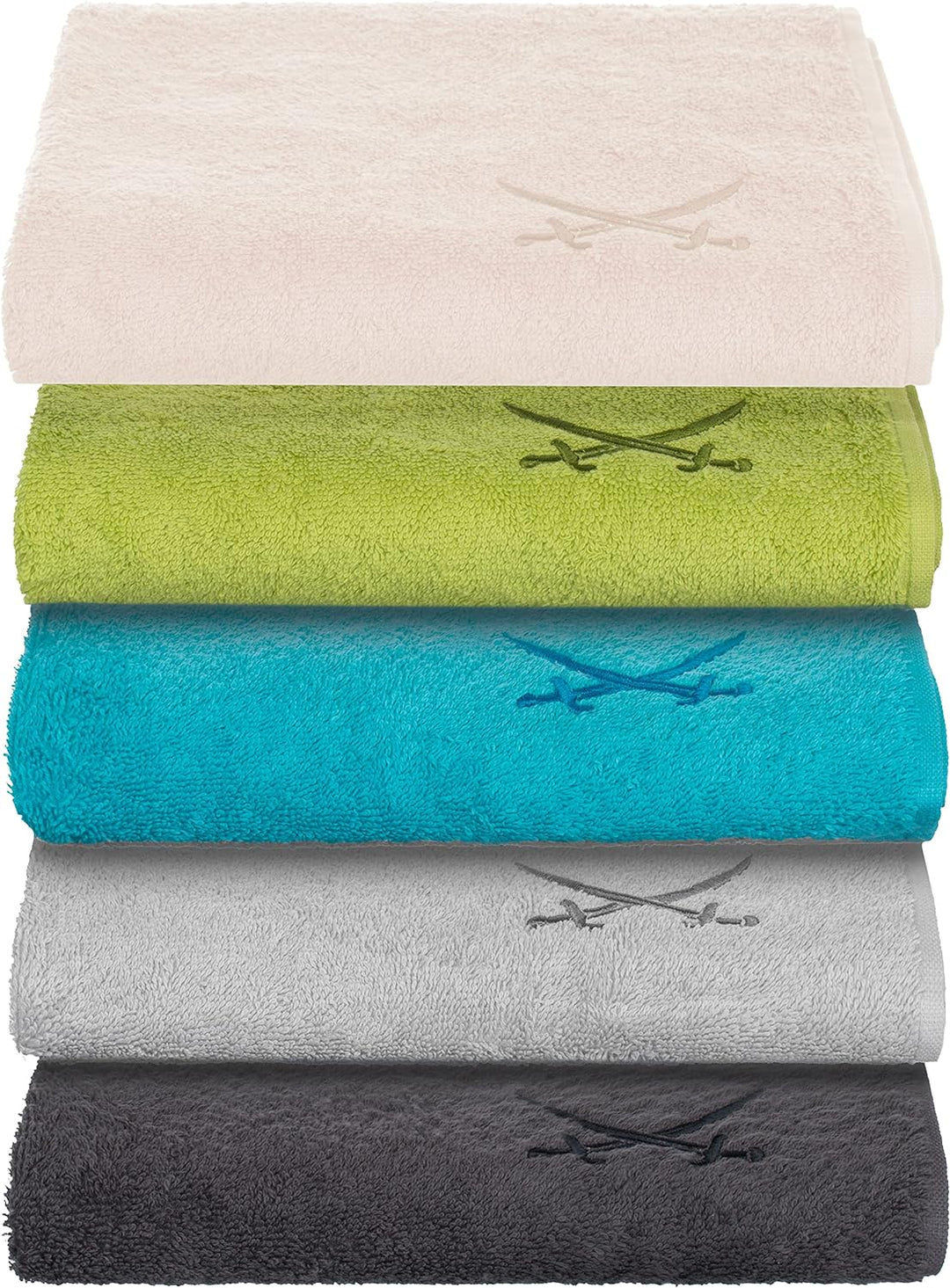 Sansibar Handtuch mit gesticktem Säbel Logo Badtuch 100% Baumwolle 50x100 cm (6er Set, Sand) 6er Set
