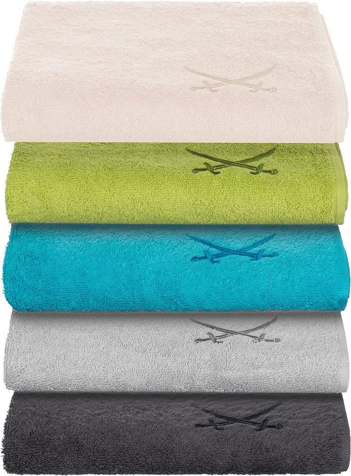 Sansibar Handtuch mit gesticktem Säbel Logo Badtuch 100% Baumwolle 50x100 cm (6er Set, Sand) 6er Set